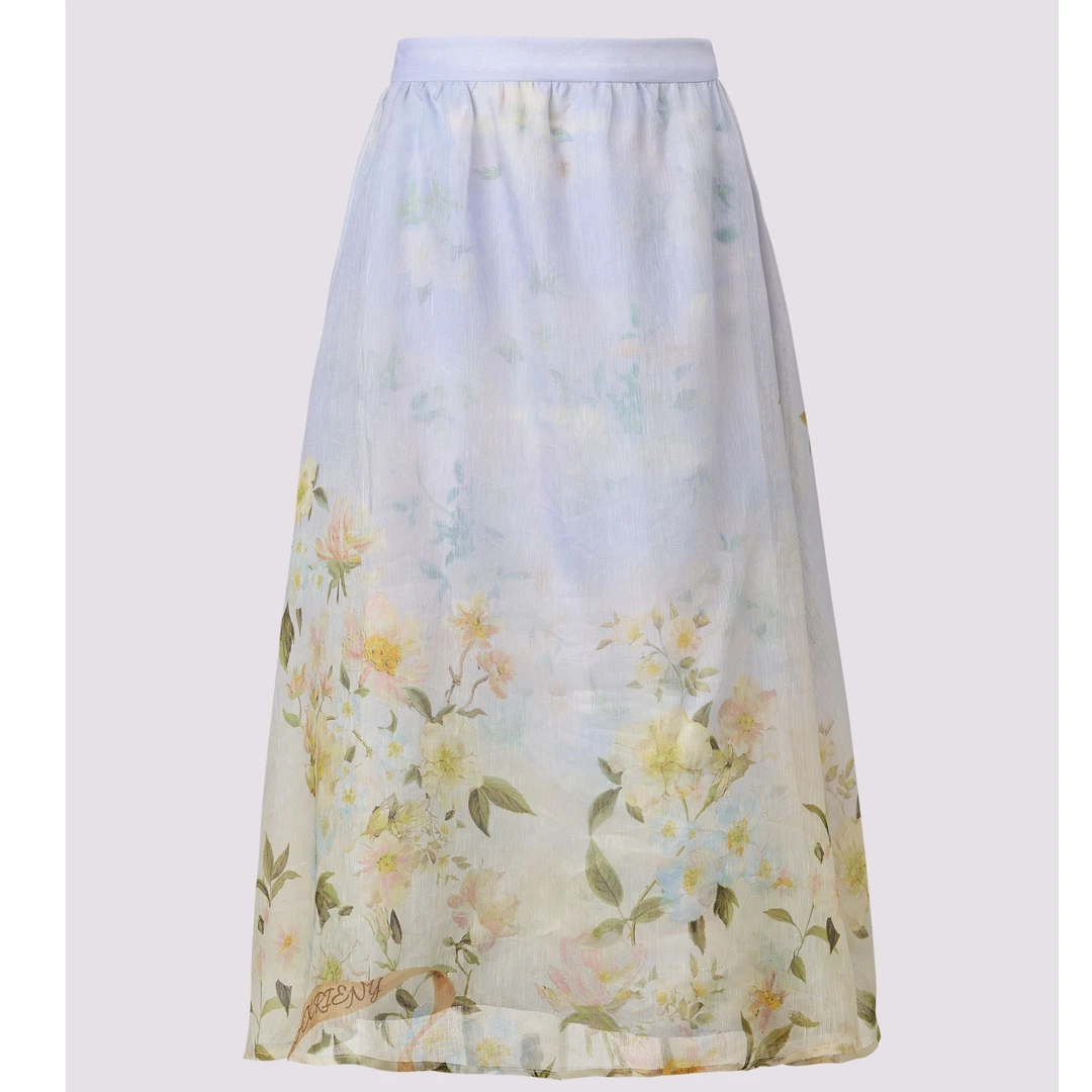 MAXRIENY2025年春夏新款渐变印花度假风半裙亚麻桑蚕丝仙气半裙