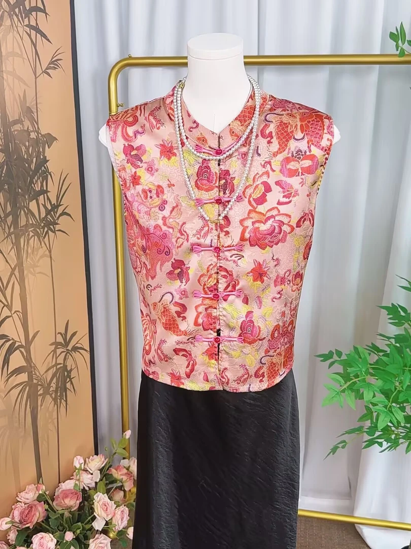 2025新中式国风无袖印花马甲夏季新款马夹