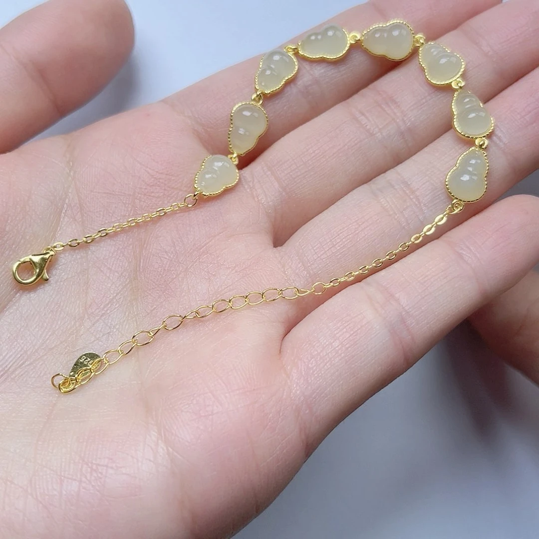 和田玉手链。k k银S925镶嵌