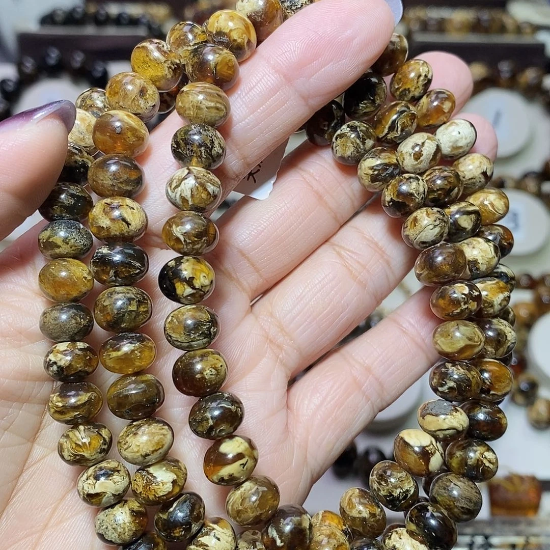 琥珀未镶嵌裸石花珀9m