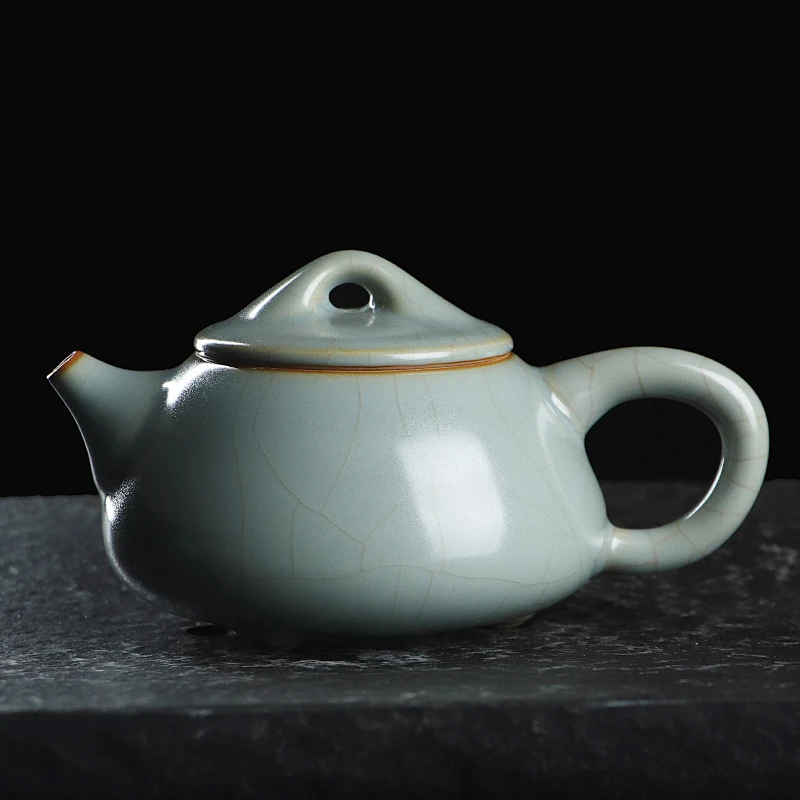 凝香阁 仿古釉天青开片汝窑石瓢壶 陶瓷冰裂釉功夫茶具泡茶壶单壶