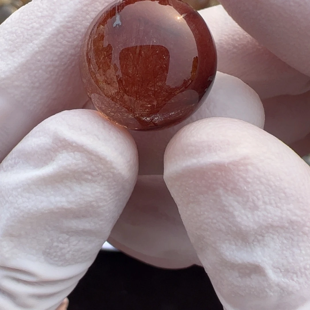 水晶红发晶15mm打孔定制不退换未镶嵌是**吖