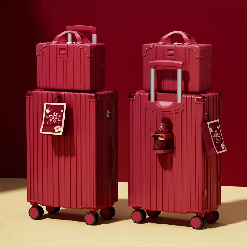 结婚红色行李箱陪嫁箱红色皮箱子新娘女孩子大tsa密码减震刹车轮