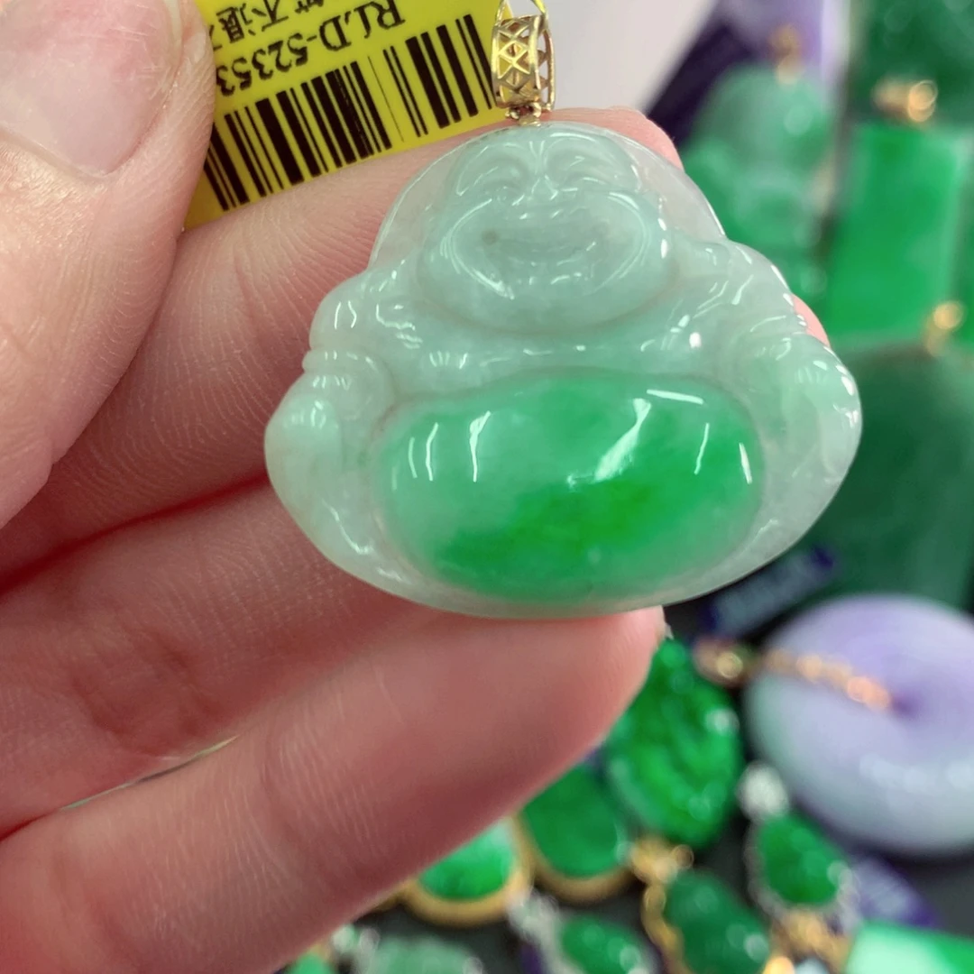 翡翠18K金镶嵌吊坠(不含链)