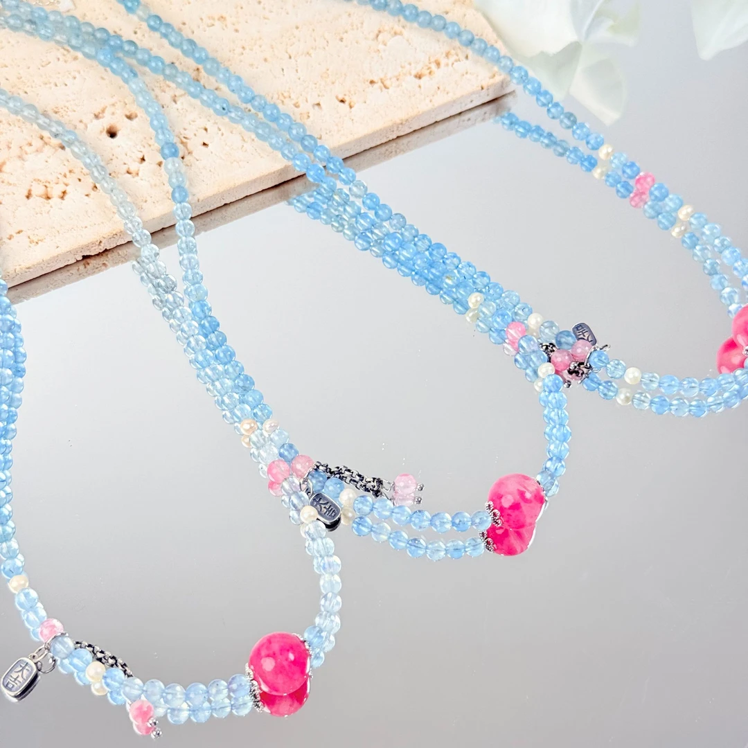 【蓝色之恋】海蓝宝蔷薇石4-11mm项链面小仙多样性发其一Z