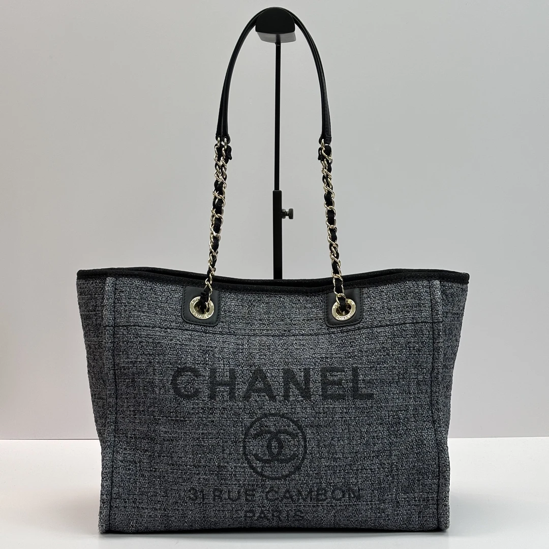 95新 Chanel/香奈儿 金扣编织手提单肩沙滩包 尘袋 51505