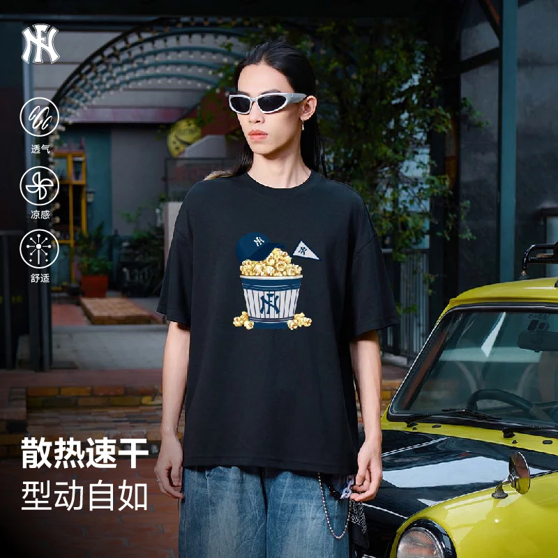 夏季潮牌情侣透气舒适凉感T恤潮流印花圆领宽松纯棉休闲男款短袖