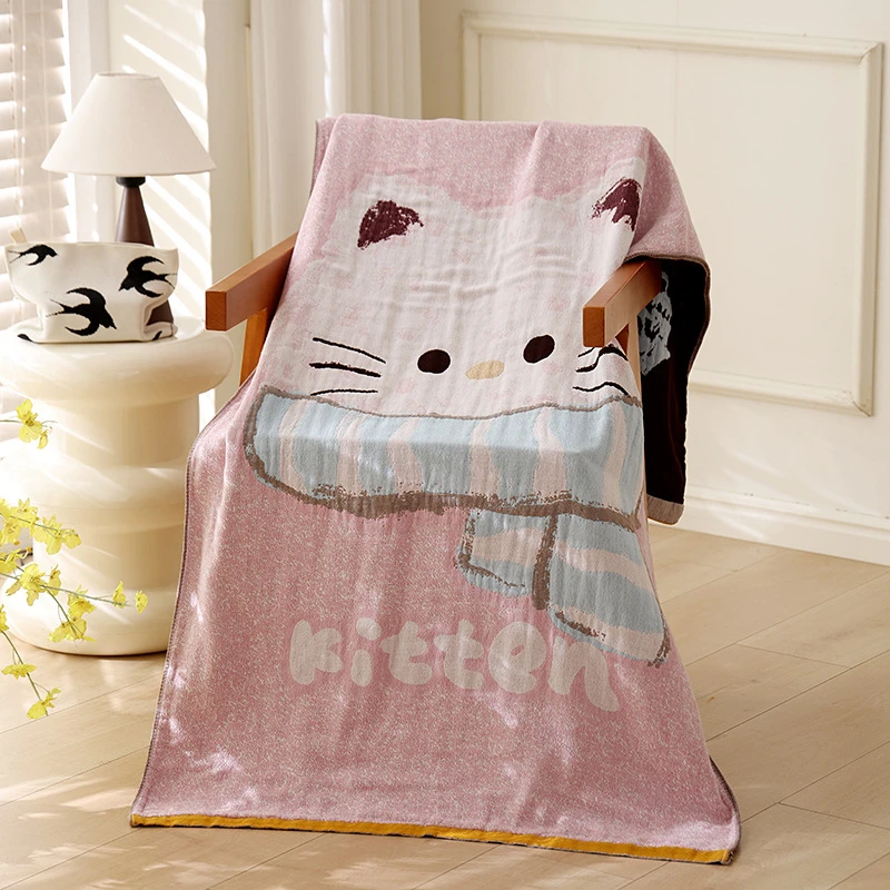 四层棉纱100%棉柔软亲肤浴巾成人加大洗澡裹巾家用加厚卡通浴巾