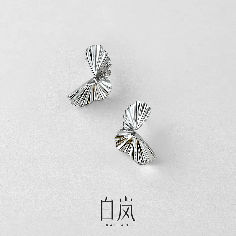 925银耳饰 白岚阔叶耳钉女小众设计感气质耳饰2025年新款潮ED3894