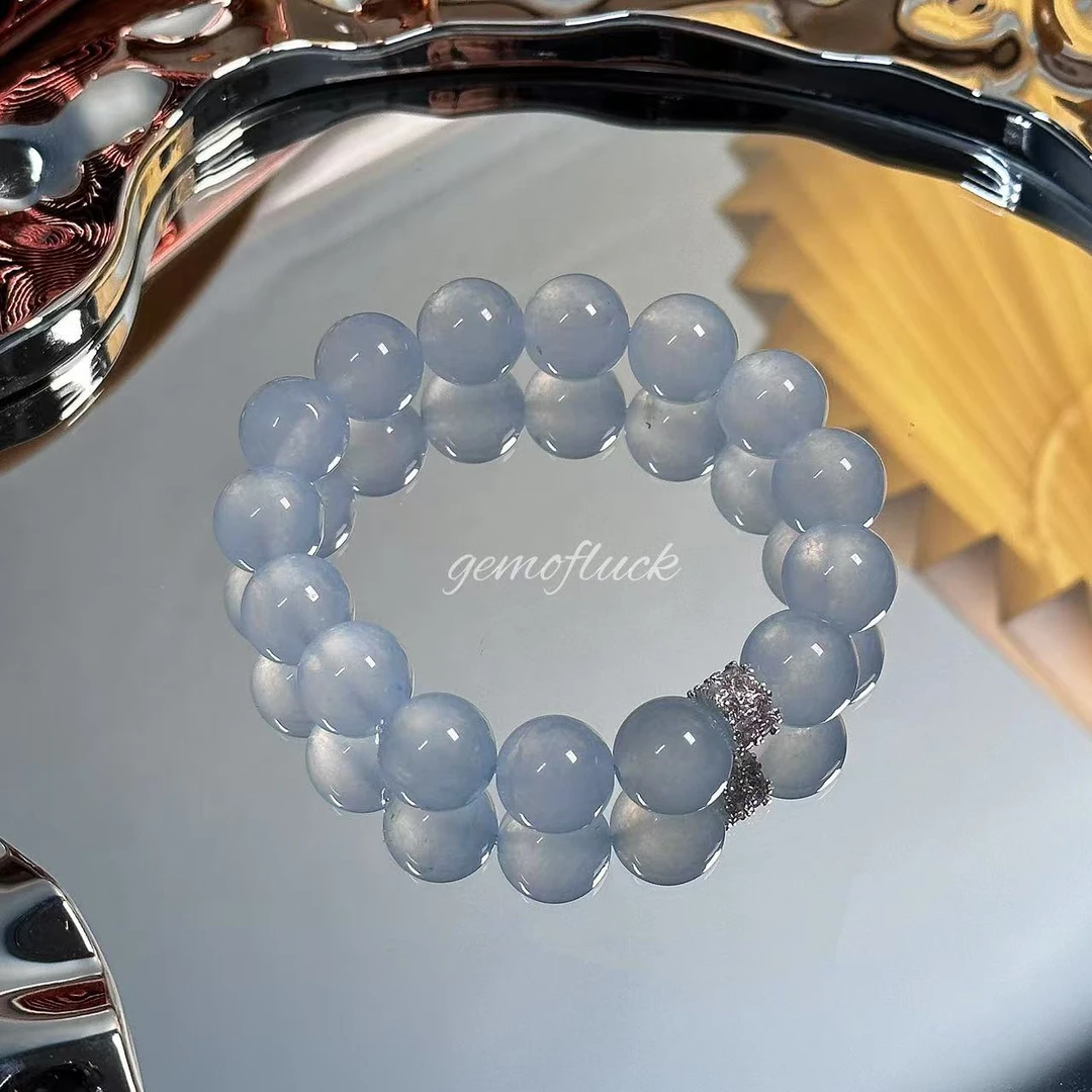 xy338-冰透蓝玉髓水晶锆石隔珠显白轻奢高级天然水晶手串