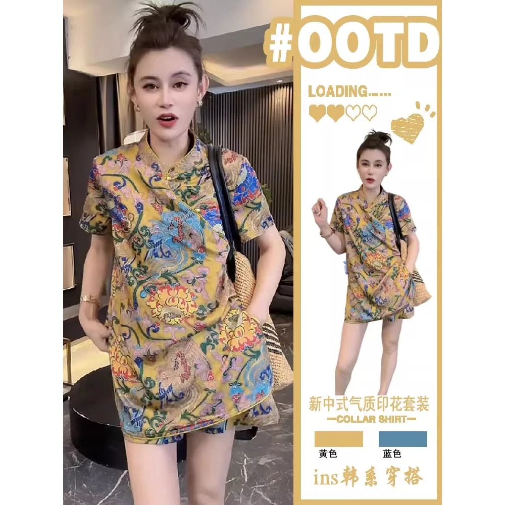 国风爆款套装女2025夏季新款时尚中式宽松显瘦上衣休闲短裤两件套