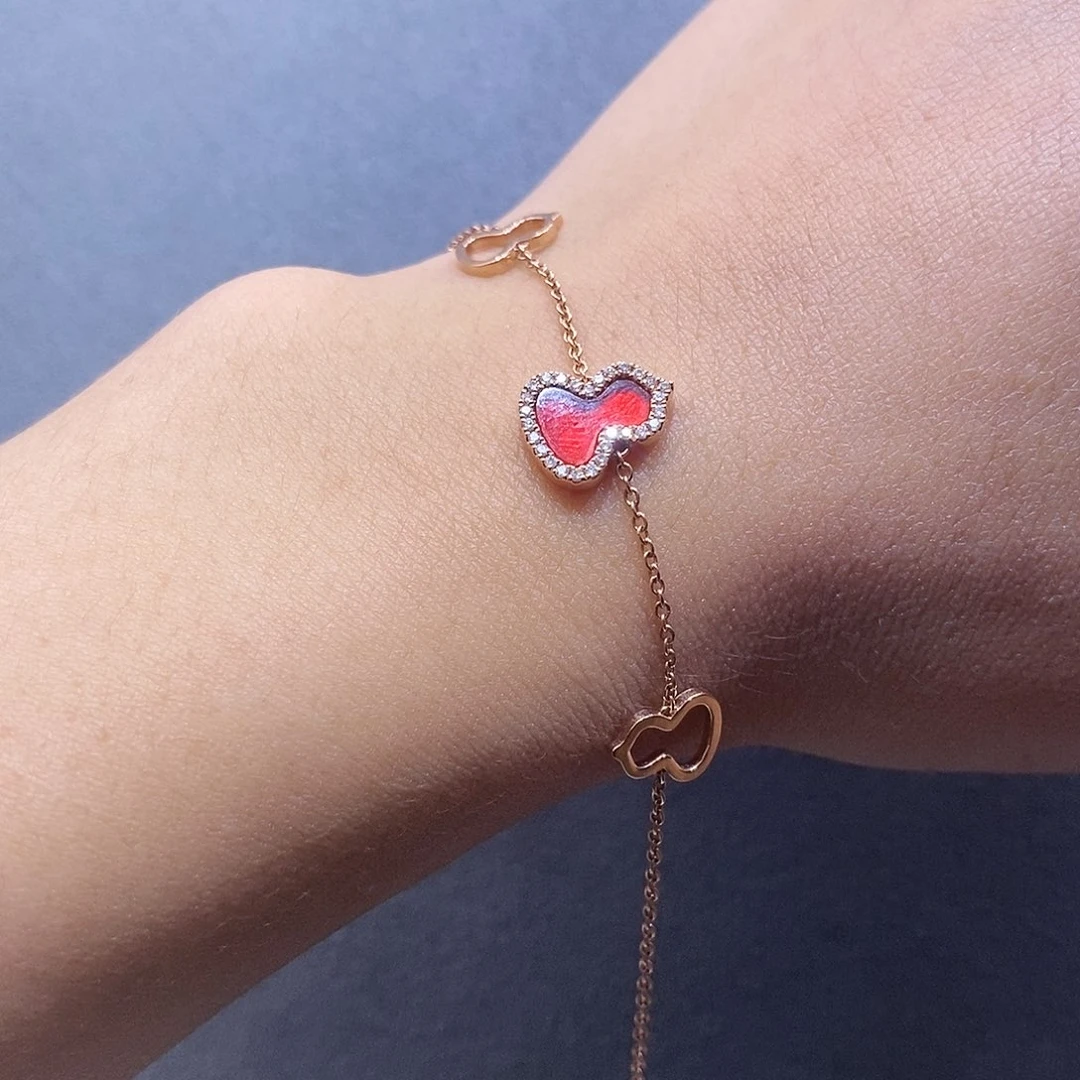 手链18K金镶嵌钻石红玛瑙葫芦手链k玫