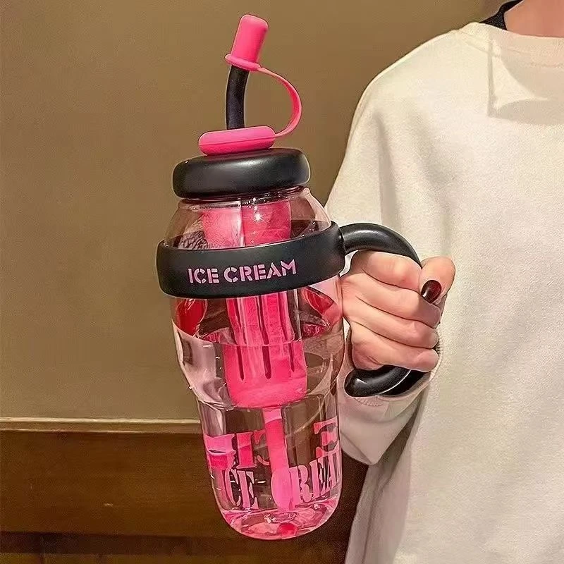 吸管杯吹塑有手柄手工水壶炫彩水杯户外大容量健身简约情侣
