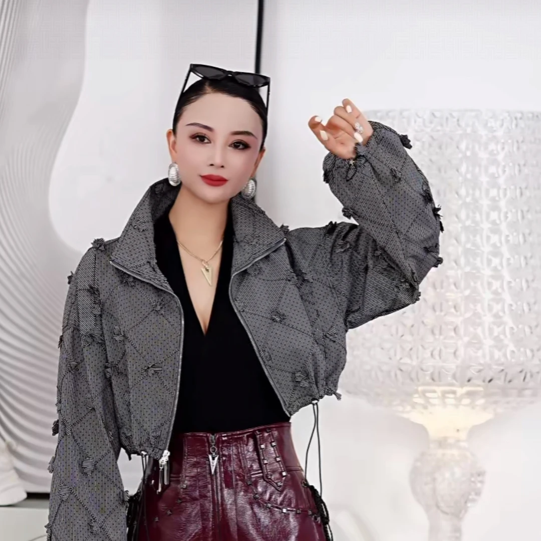 【RZ】重工立体花菱格短款外套