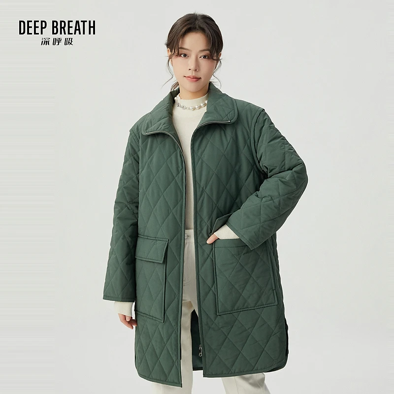 DEEP BREATH深呼吸新款菱格拉链中长款新雪丽棉服外套女A401053