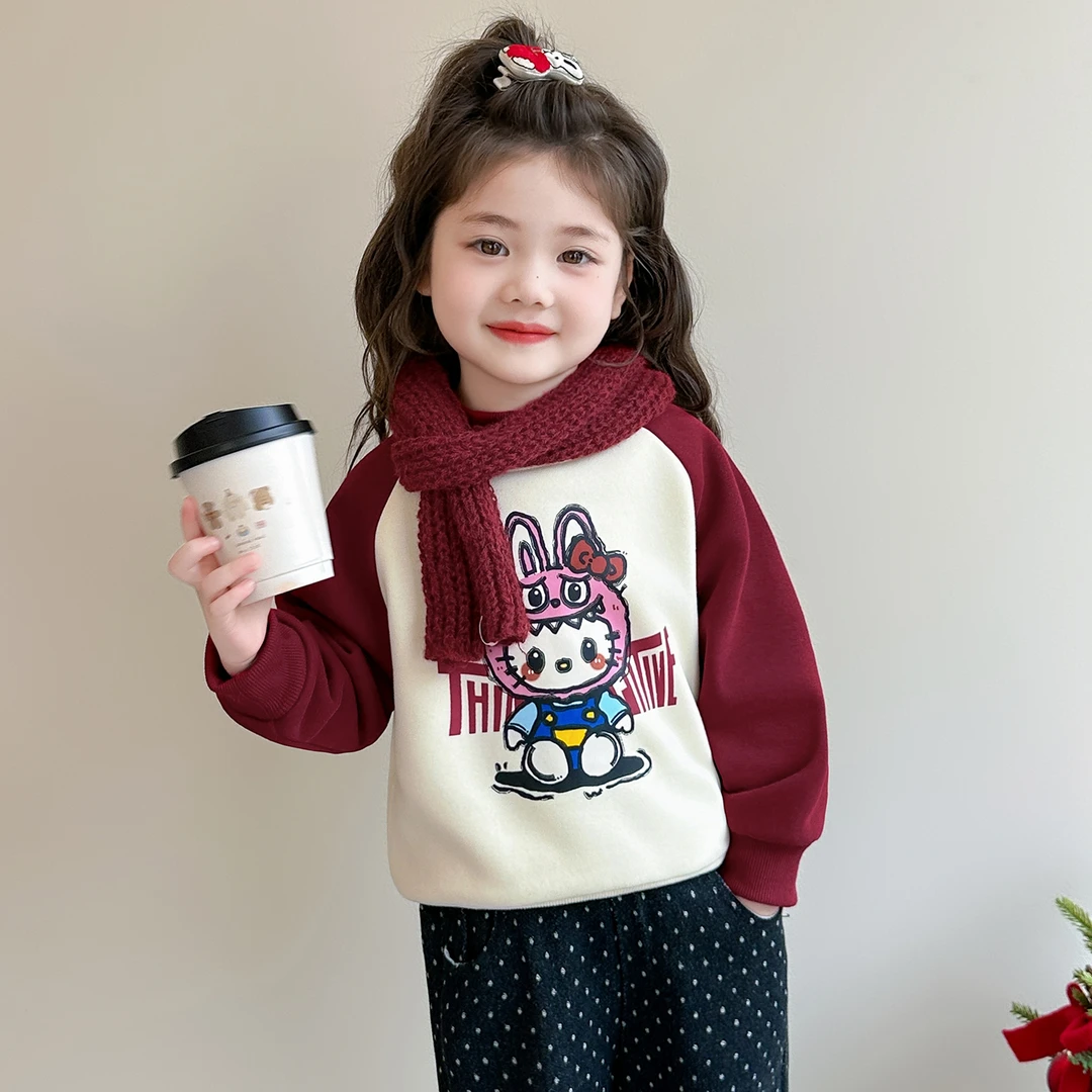 女童加绒加厚卫衣秋冬季2025新款洋气儿童冬装打底衫宝宝可爱上衣