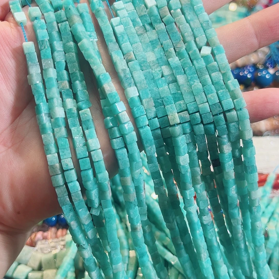 玛瑙/玉髓合金珠宝半成品天河石方糖一条4mm