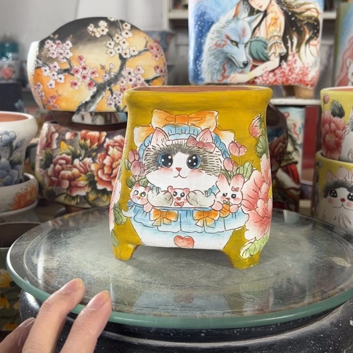 满38包邮景德镇手绘花盆