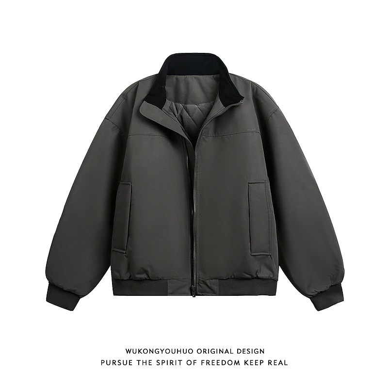 悟空有货冬季美式复古工装立领棉服男女潮牌情侣保暖加厚百搭棉衣