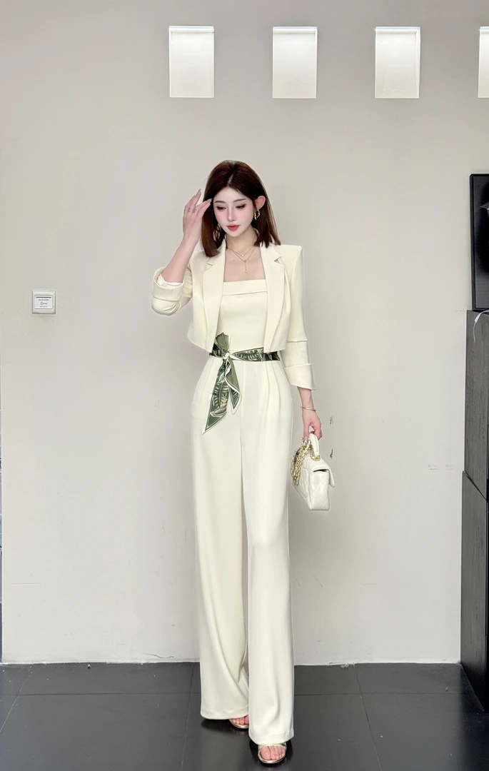 【精选优品】新款时尚设计师双肩带酷飒风连体裤两件套25167+25436