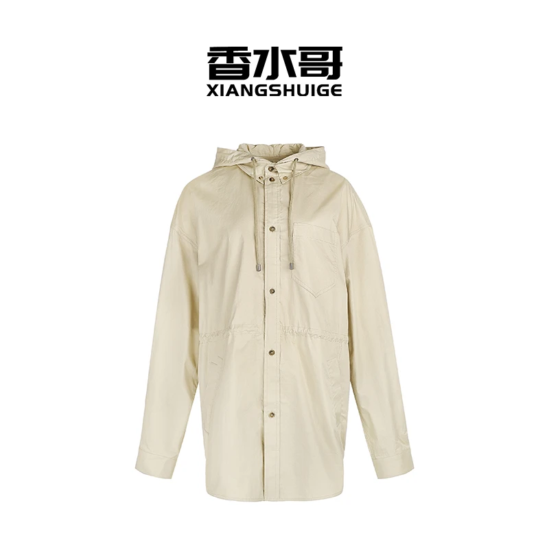 2025时尚轻薄连帽短外套中长款开衫风衣