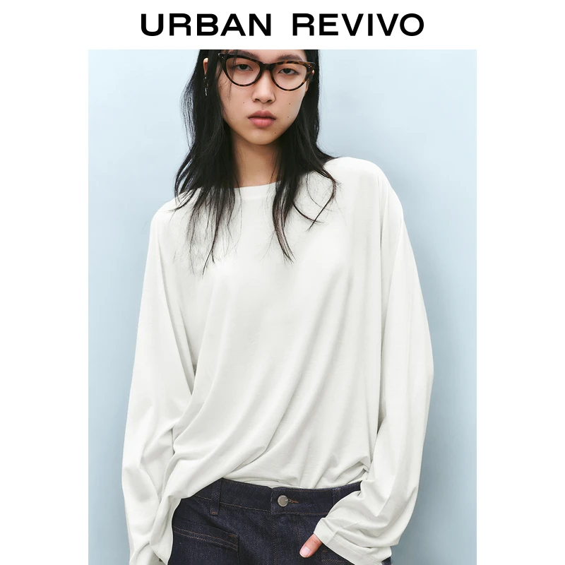 UR2025春季新款女装欧若风简约休闲百搭宽松长袖T恤UWU450002