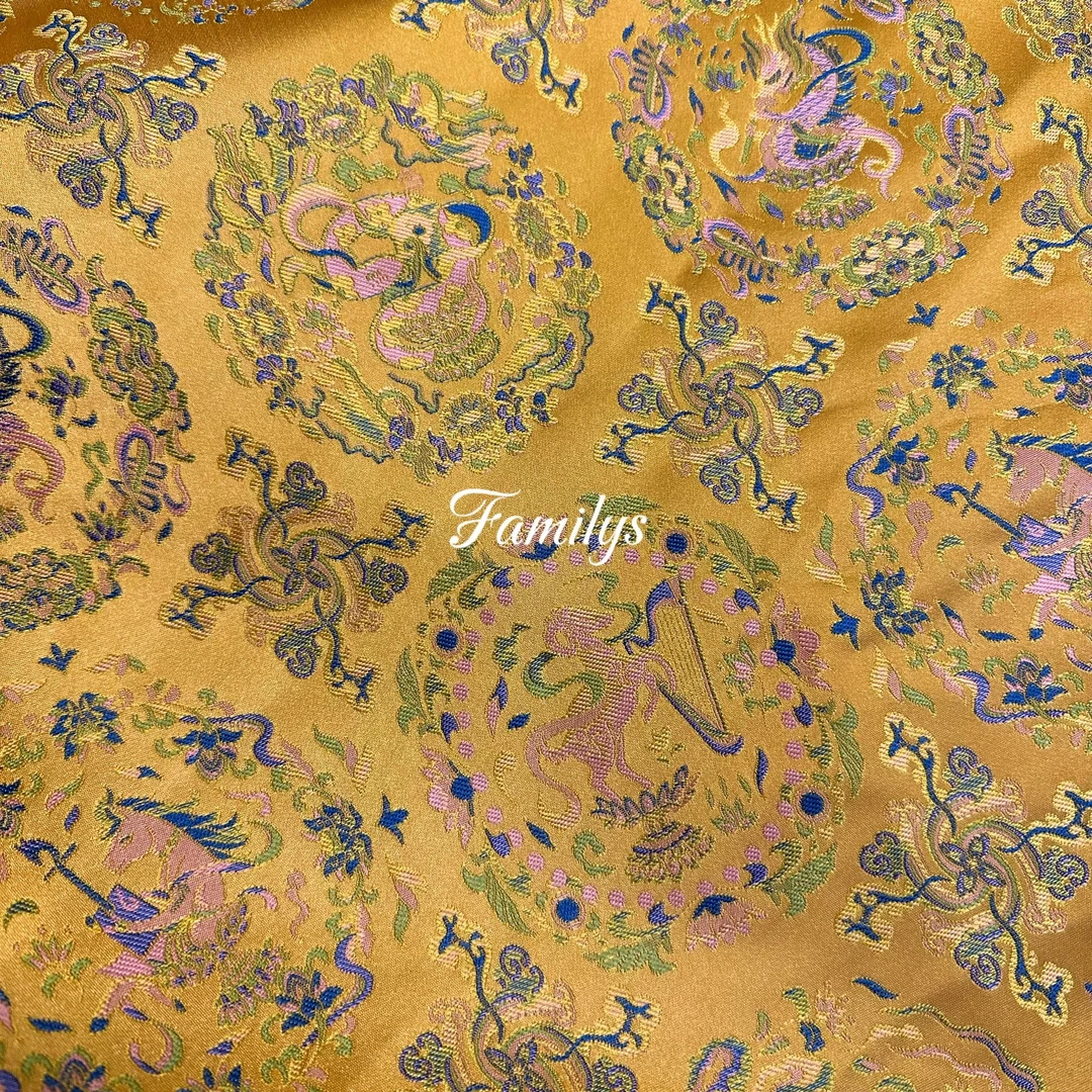 金黄色缠枝花宋锦机织加厚面料高端大气