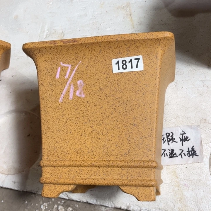 花盆紫砂 微微瑕柴烧双线光素四方1817