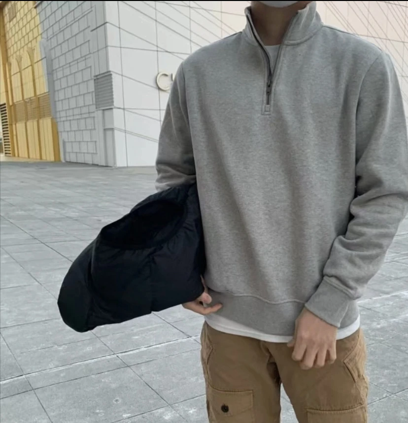 农夫骑马抡镐把针织高弹老钱风纯棉休闲立领半拉链上衣长袖卫衣