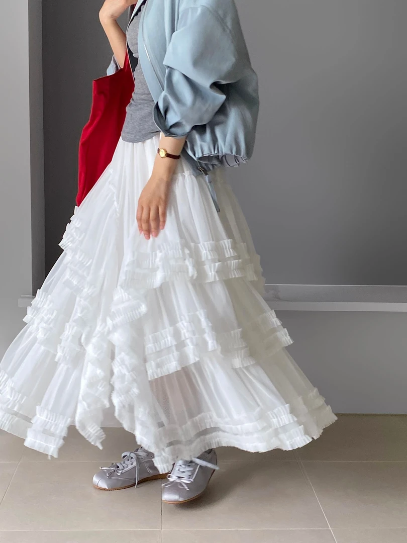 【Oh‘BUY 】公主裙！早春重工法式花边拼接大摆网纱仙女裙半身6221