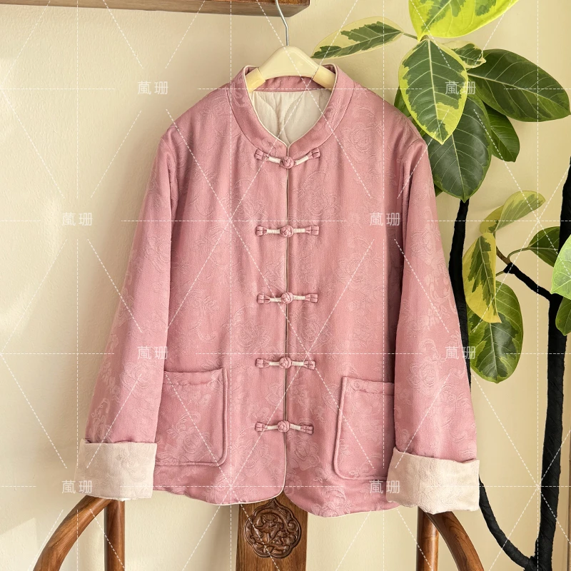 【锦绣棉服】冬季国风复古提花中式立领盘扣棉服棉衣52654