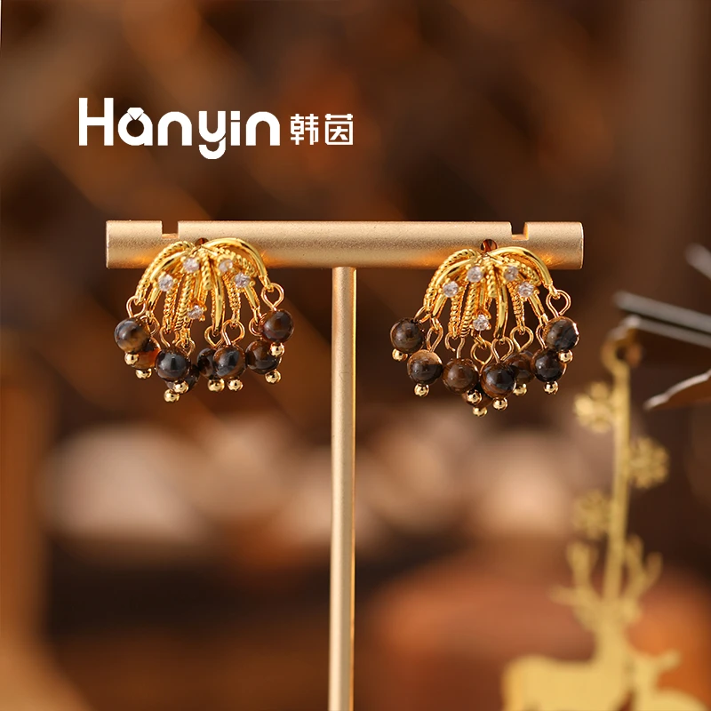 925银针4mm木变石虎眼石烟花绽放硕果累累耳钉