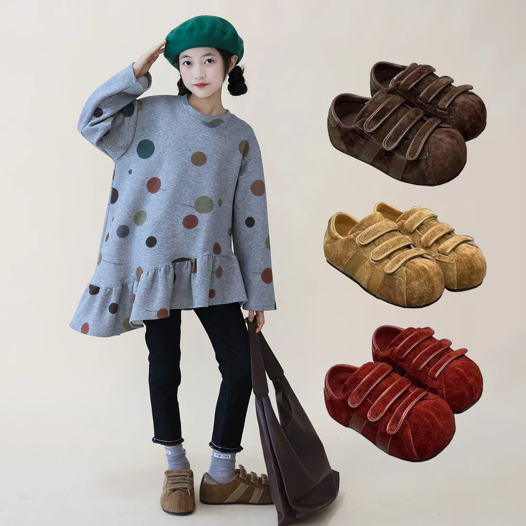 儿童鞋子女2025新款秋冬洋气女童厚底贝壳头板鞋大头面包平底板鞋