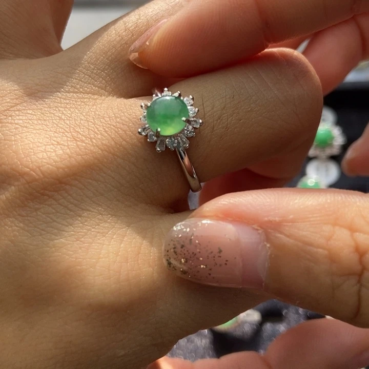 翡翠戒指银S925镶嵌戒指