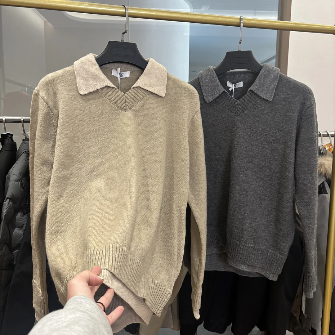 设计师款！优雅复古！秋冬新款男士时尚宽松翻领假两件针织衫毛衣