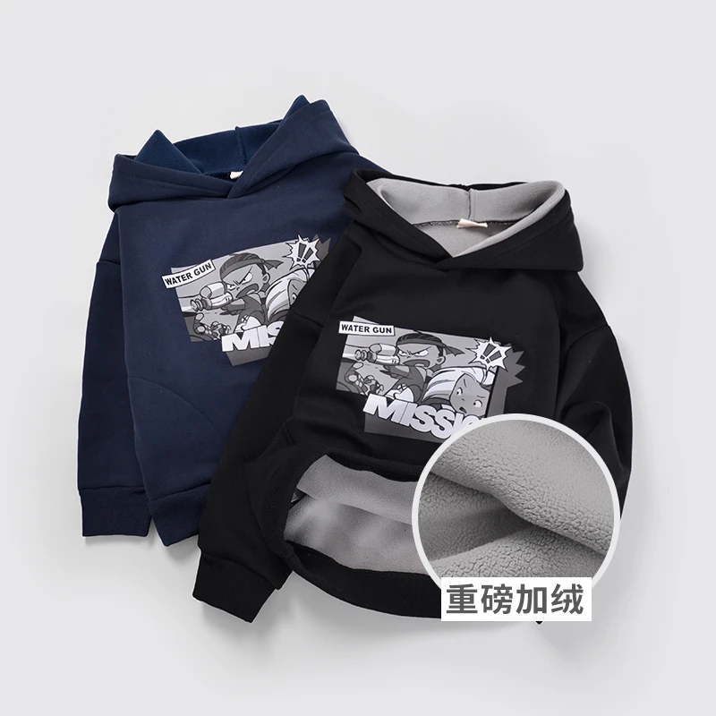 440g重磅童装冬季新款男童卫衣加绒加厚中大童儿童连帽卫衣宽松