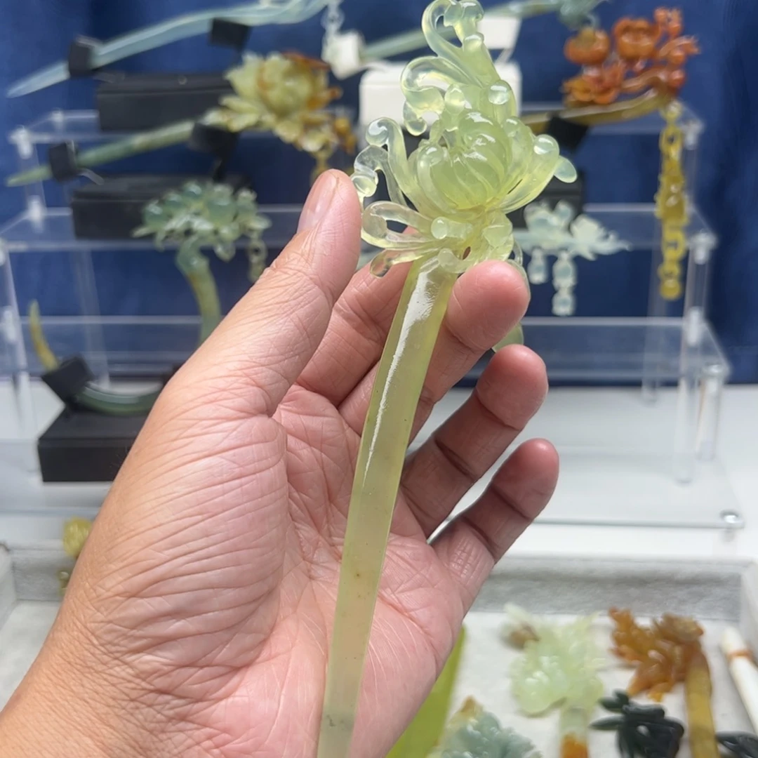 蛇纹石玉未镶嵌福利发簪浮*