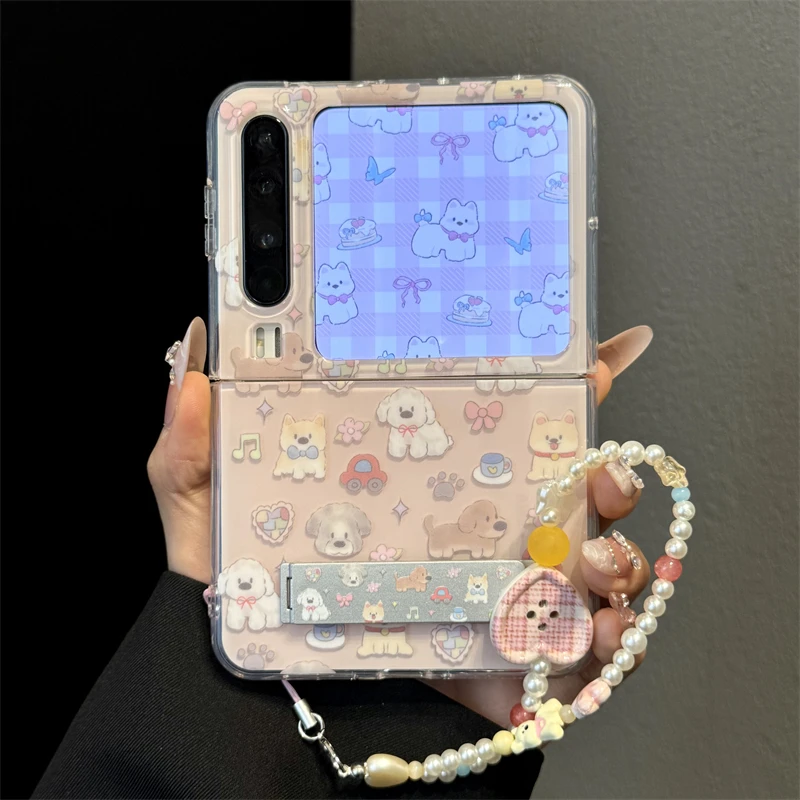 适用华为purax典藏版折叠屏手机壳pocket2粉色卡通狗狗折叠支架女