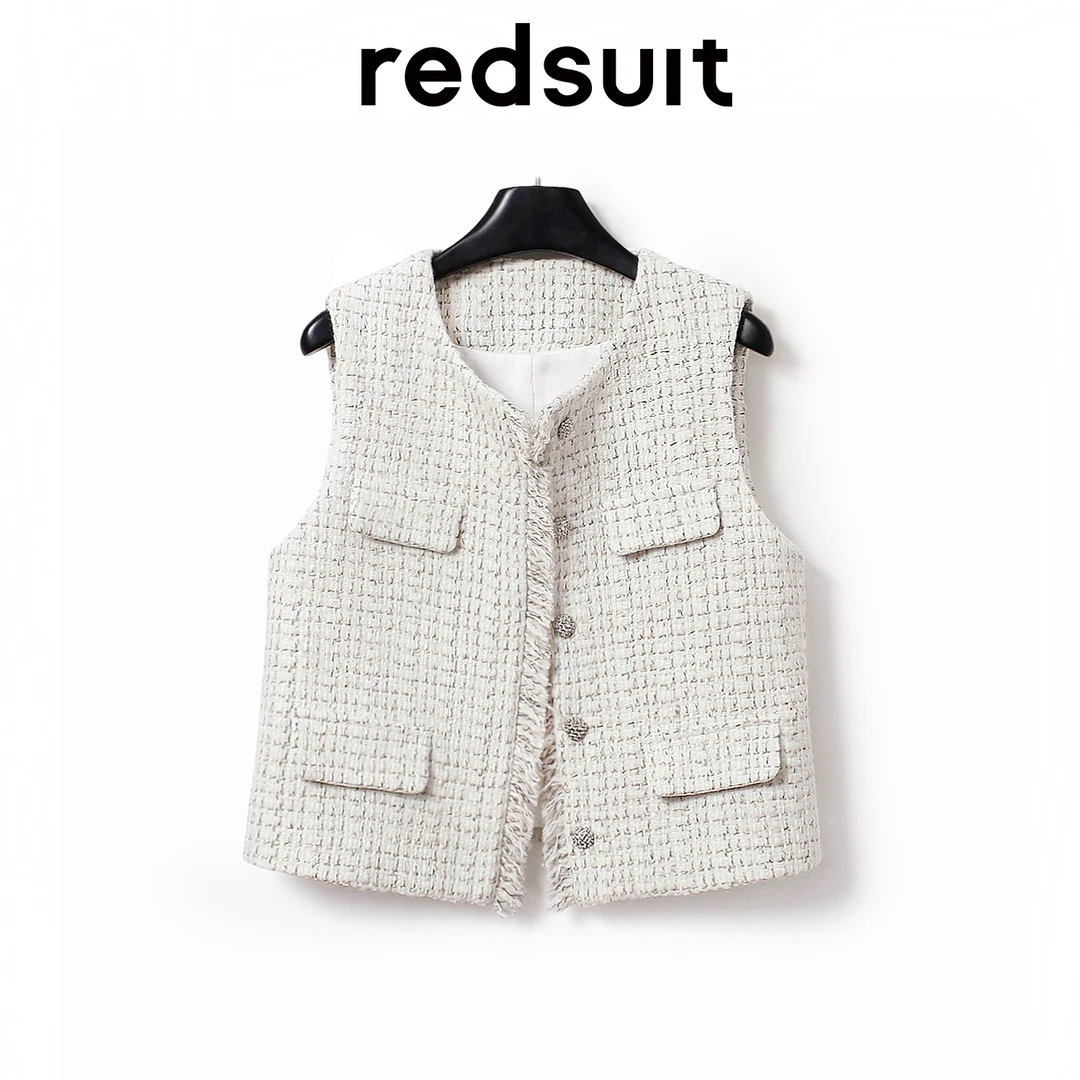 redsuit 法式优雅名媛圆领流苏粗花呢编织小香风马甲叠穿百搭上衣