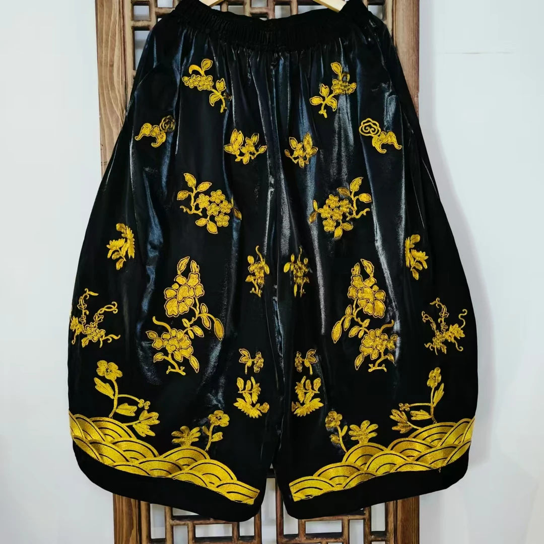 凤徕兮私人定制黑底盘金刺绣全松紧阔腿裤（LK040-33）