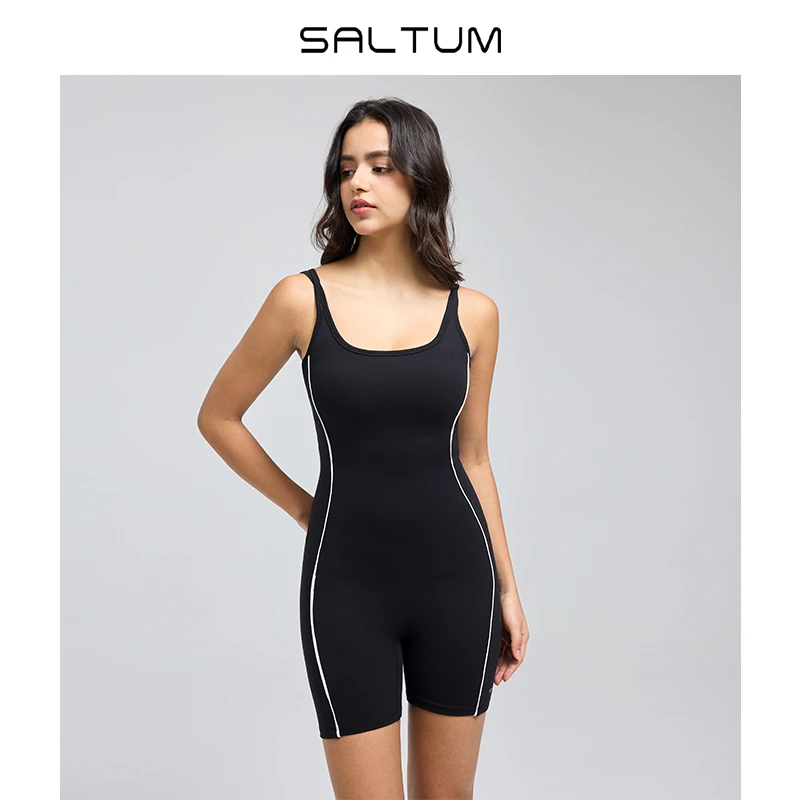 连体瑜伽服套装带胸垫女短裤夏裸感高弹大码健身普拉提专业连体衣
