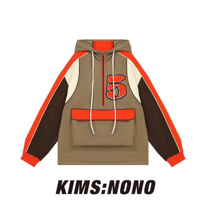 RAWY63231秋冬长袖百搭字母刺绣半开衫女拼接撞色连帽卫衣