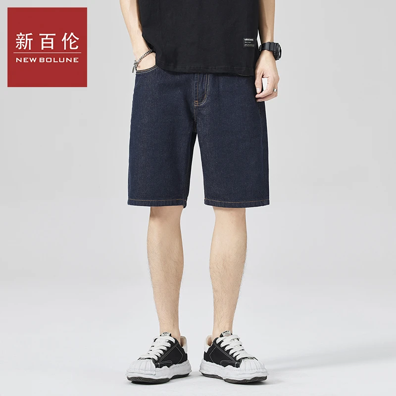 新百伦短裤夏季港风街头复古时尚潮流休闲原色款重磅直筒牛仔短裤