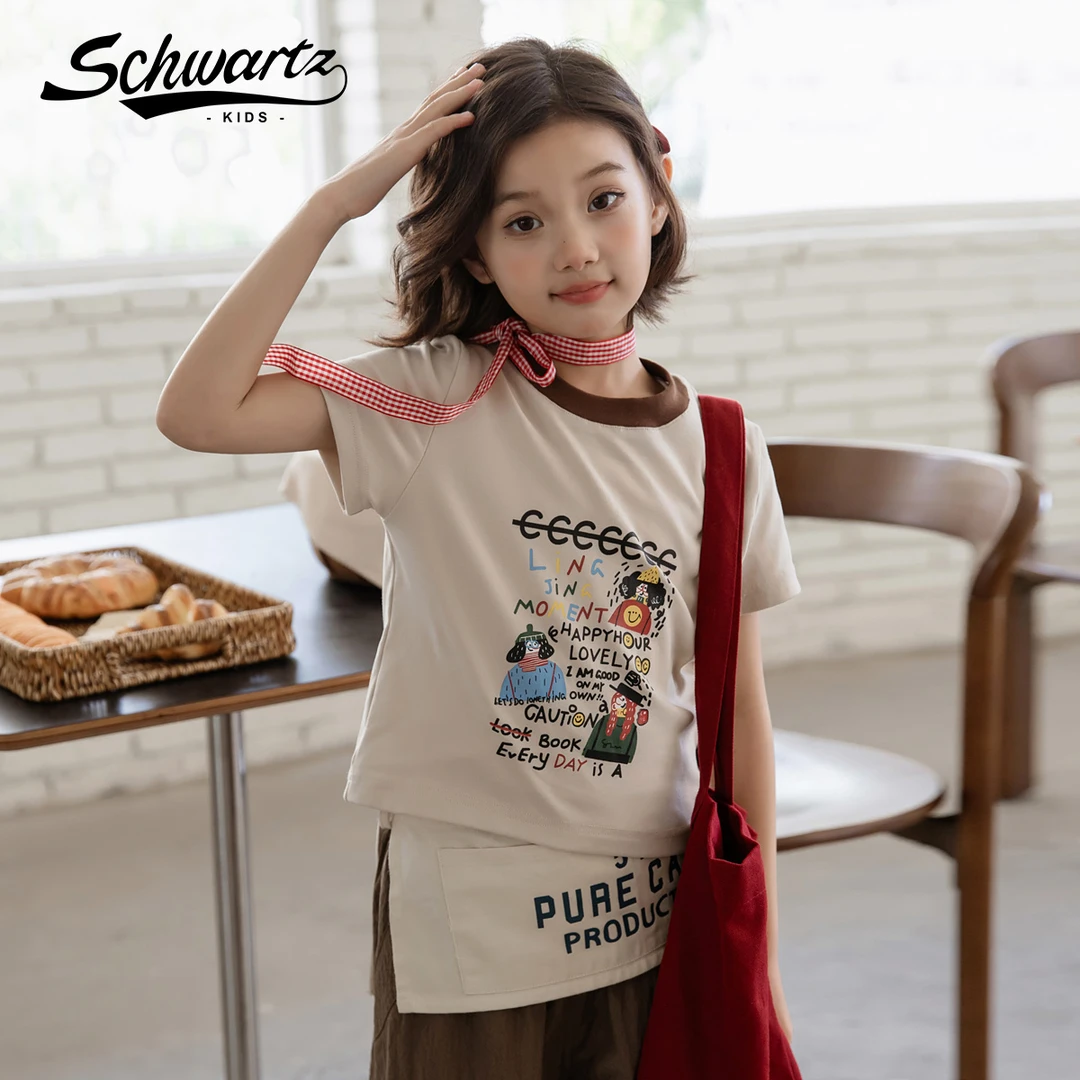 Schwartz斯瓦茨2025夏季新款女童装百搭手绘涂鸦印花五分-1322