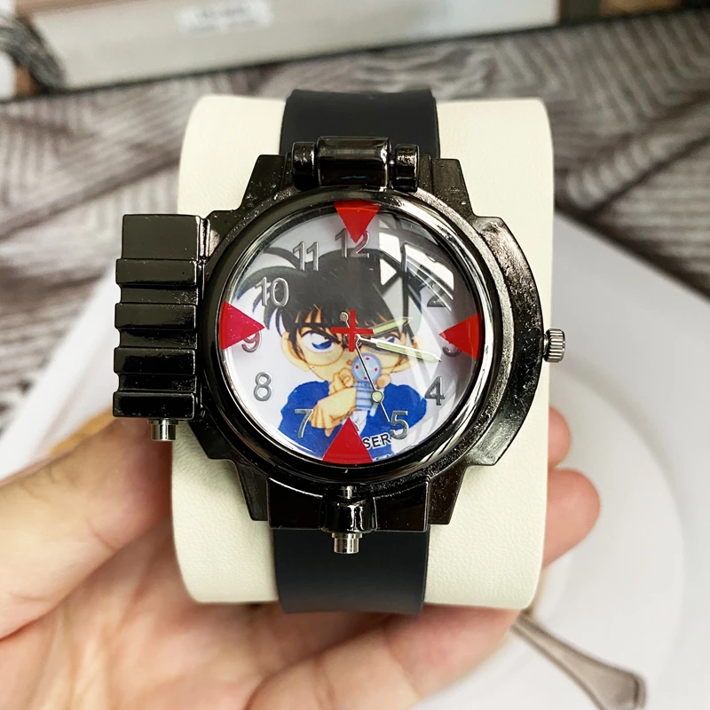 时尚卡通儿童柯南手表联名款多功能发光官方正版激光放大镜电子表