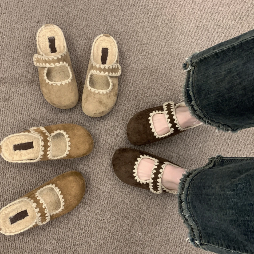 厚底内增高勃肯鞋包头半拖鞋女外穿2025秋季新款刺绣玛丽珍博肯鞋