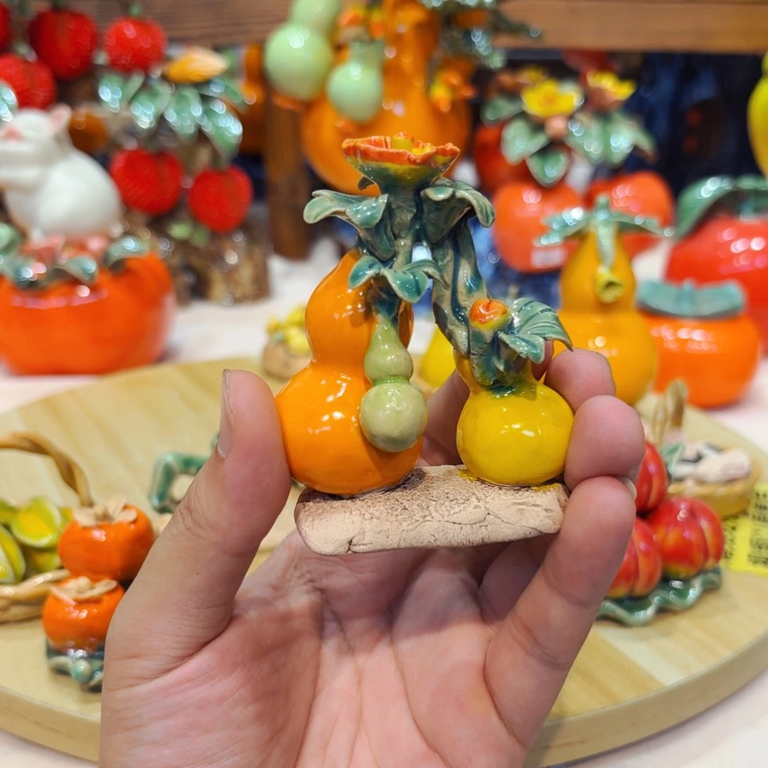 陶瓷三葫芦小摆件