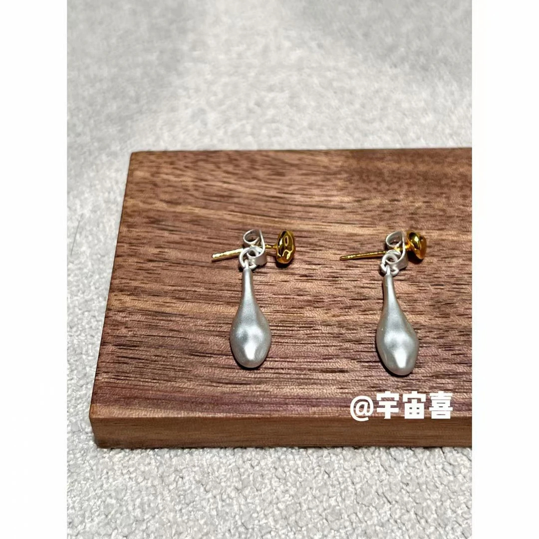 铜合金耳饰 Q1-044【银白水滴流苏金色豆子前后耳钉】