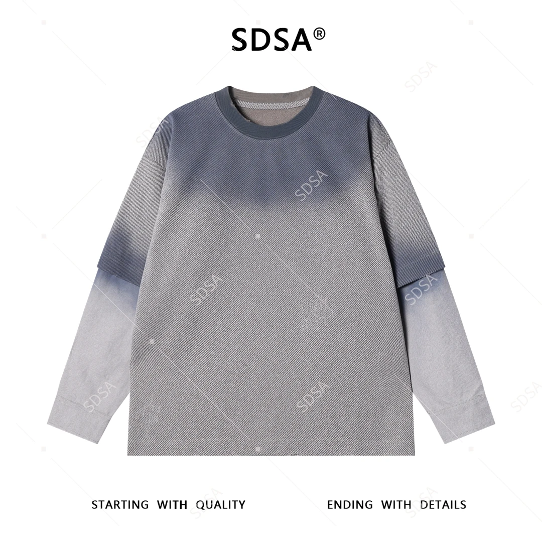 SDSA男士秋冬新款痞帅男装潮牌扎染拼接圆领卫衣肌理感时尚舒适