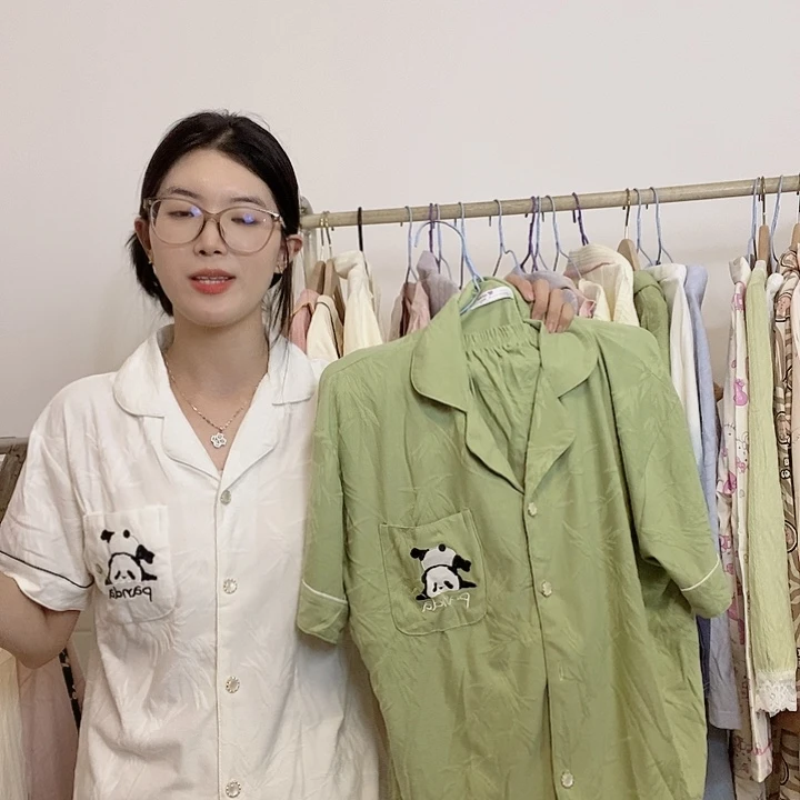 家居服套装绿色的三件套